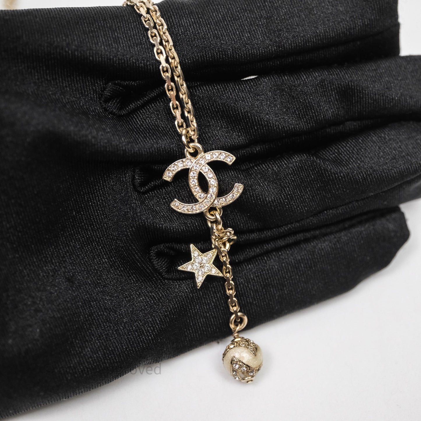 Chanel Crystal CC Necklace Gold Tone 23K