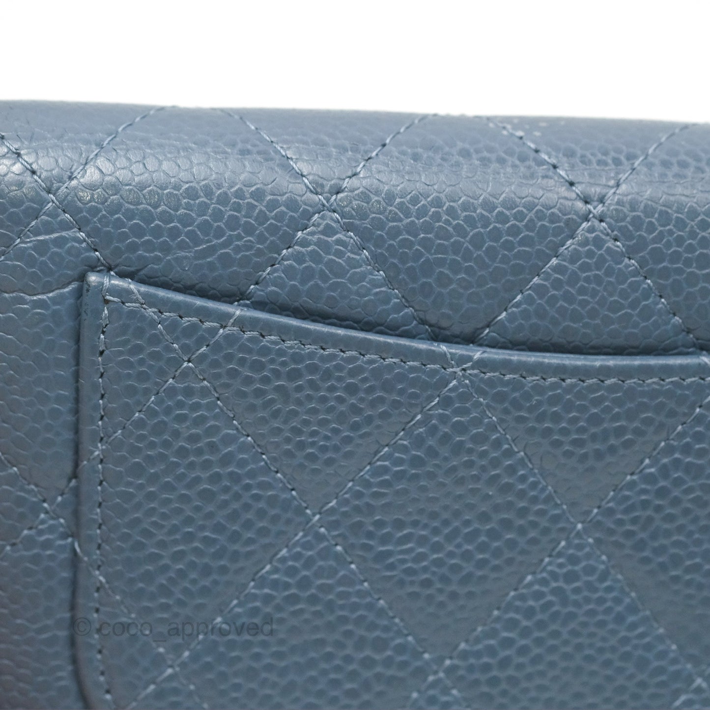 Chanel Quilted Small Flap Wallet Grey Blue Caviar Silver Hardware