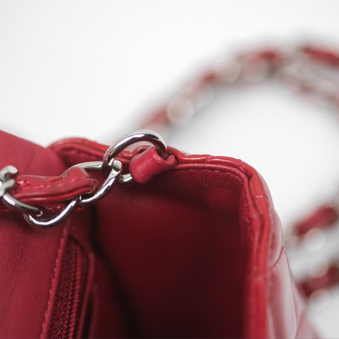 Chanel Quilted Mini Rectangular Flap Red Patent Silver Hardware