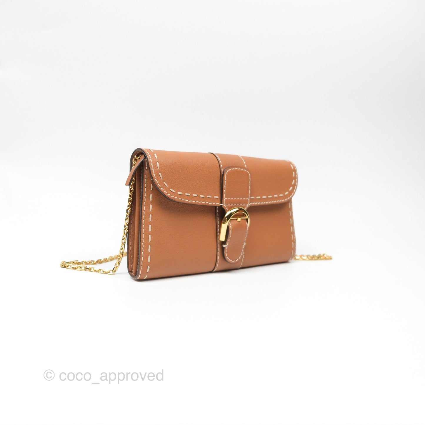 Delvaux Brillant Long Wallet Chain Surpiqué Vegetal Ivory Rodeo Calf