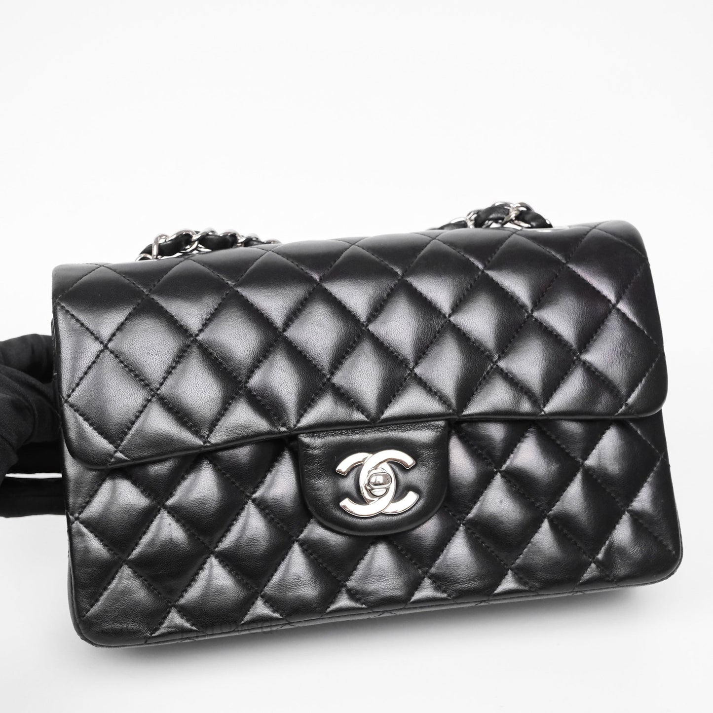 Chanel Small Classic Flap Quilted Black Lambskin Silver Hardware