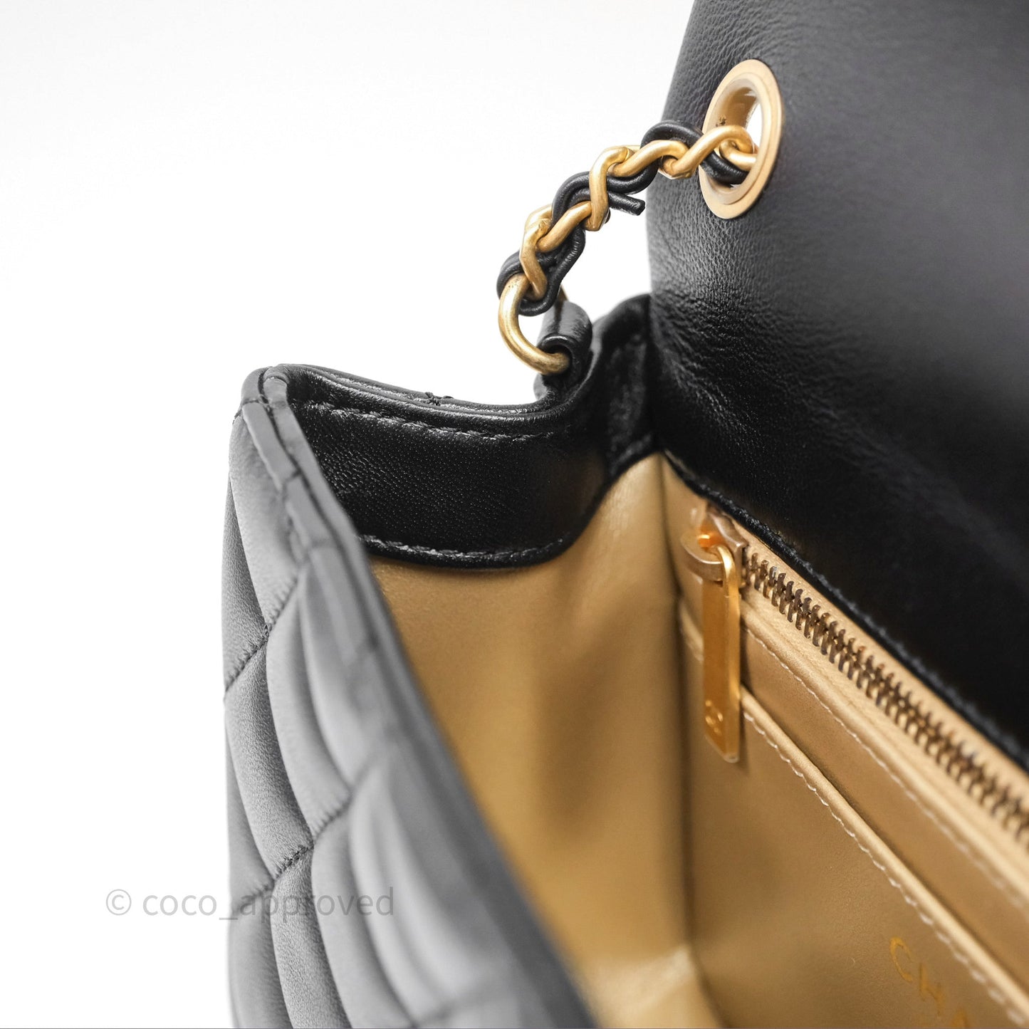Chanel Pearl Crush Mini Square Quilted Black Lambskin Aged Gold Hardware