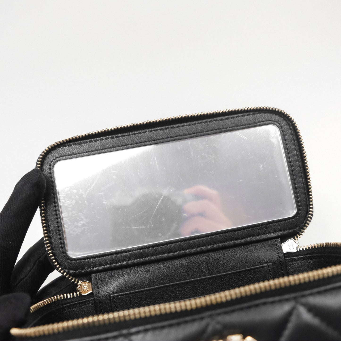 Chanel Vanity Rectangular Top Handle Black Lambskin Gold Hardware