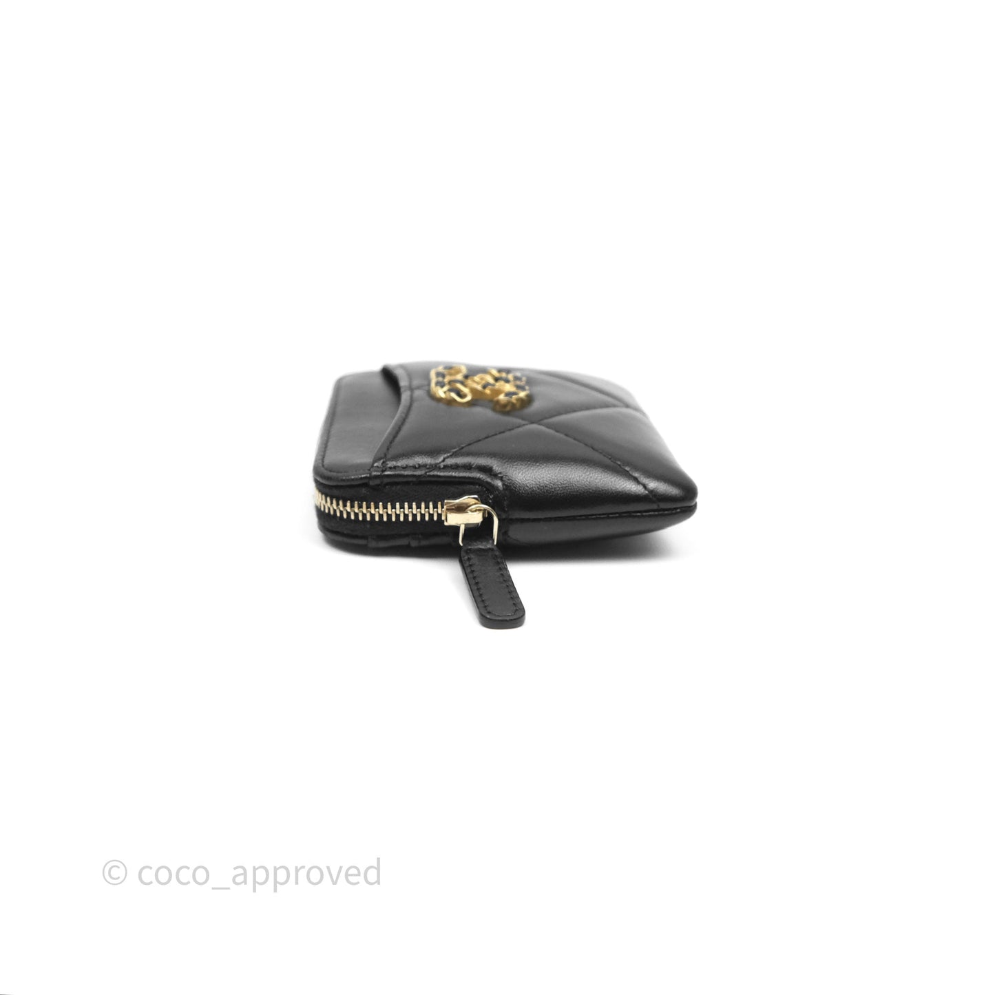 Chanel 19 Black Zipped Coin Purse Lambskin Gold Hardware