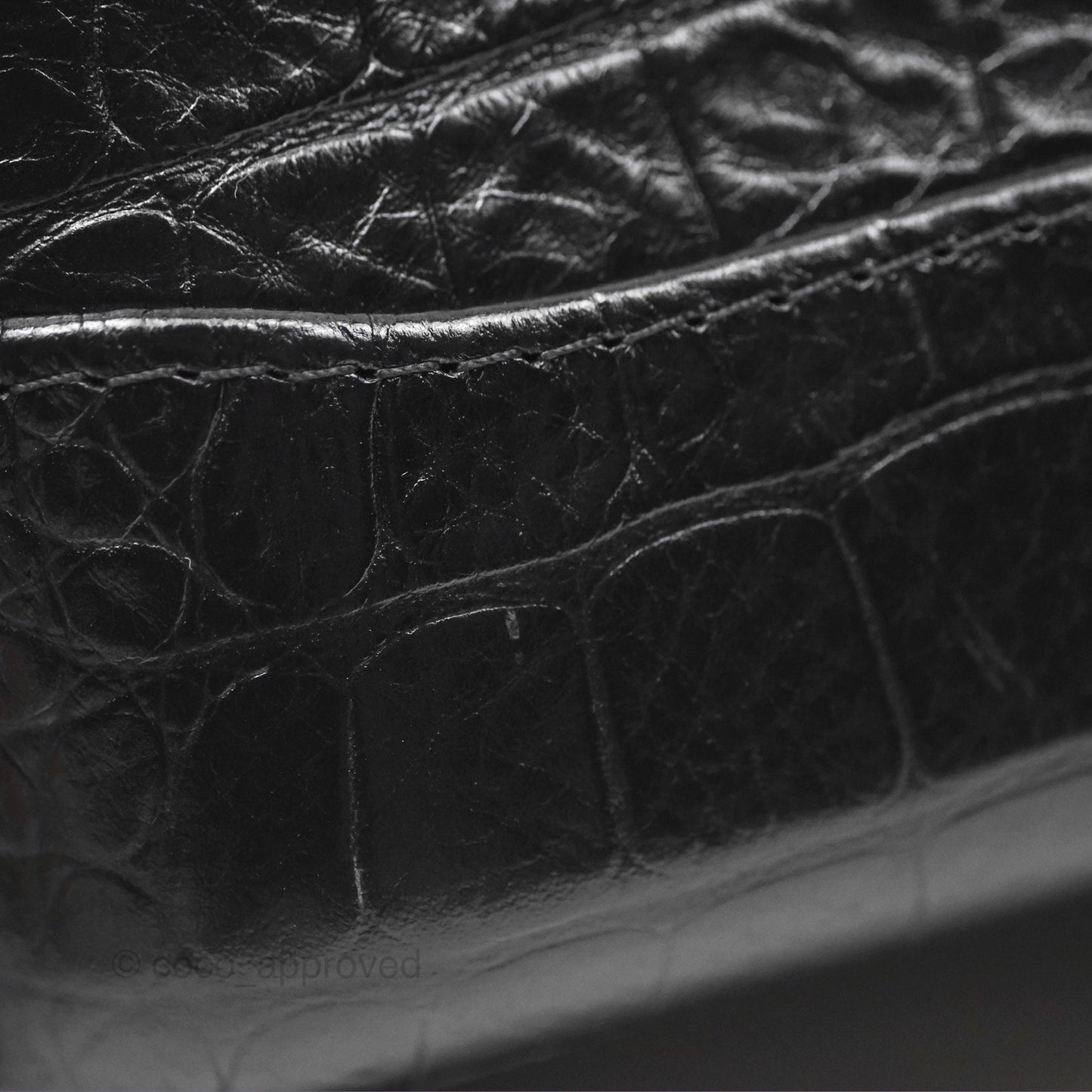 Chanel Small Gabrielle Hobo with Logo Handle Quilted Black Croc Embossed Calfskin