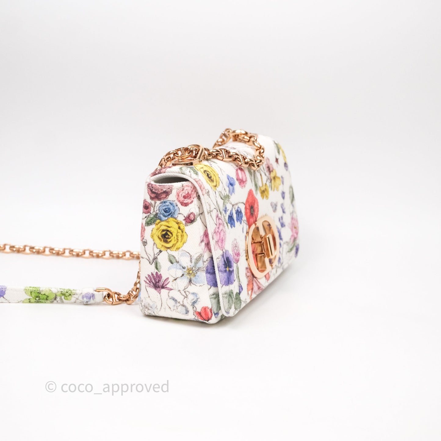 Dior Small Caro Bag White Florilegio Rose Gold Hardware