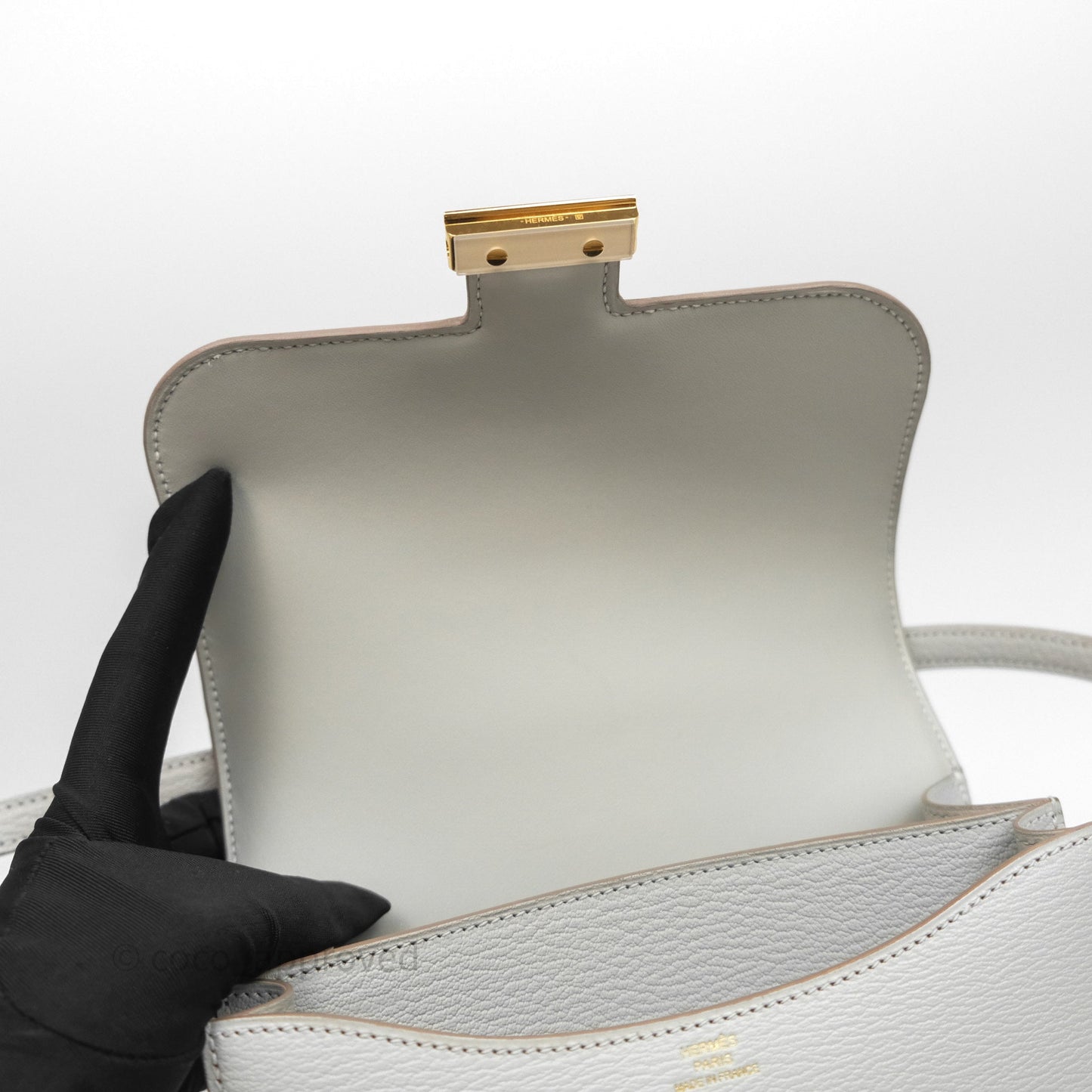 Hermès Constance Mini 18cm Mirror Gris Perle 80 Chevre Mysore Gold Hardware