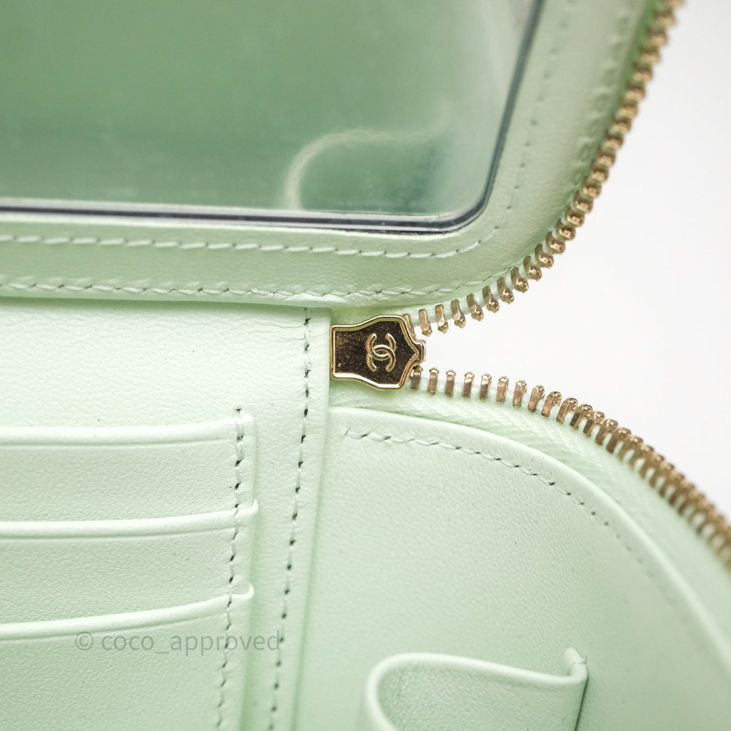 Chanel Vanity Rectangular Top Handle Mint Green Caviar Gold Hardware