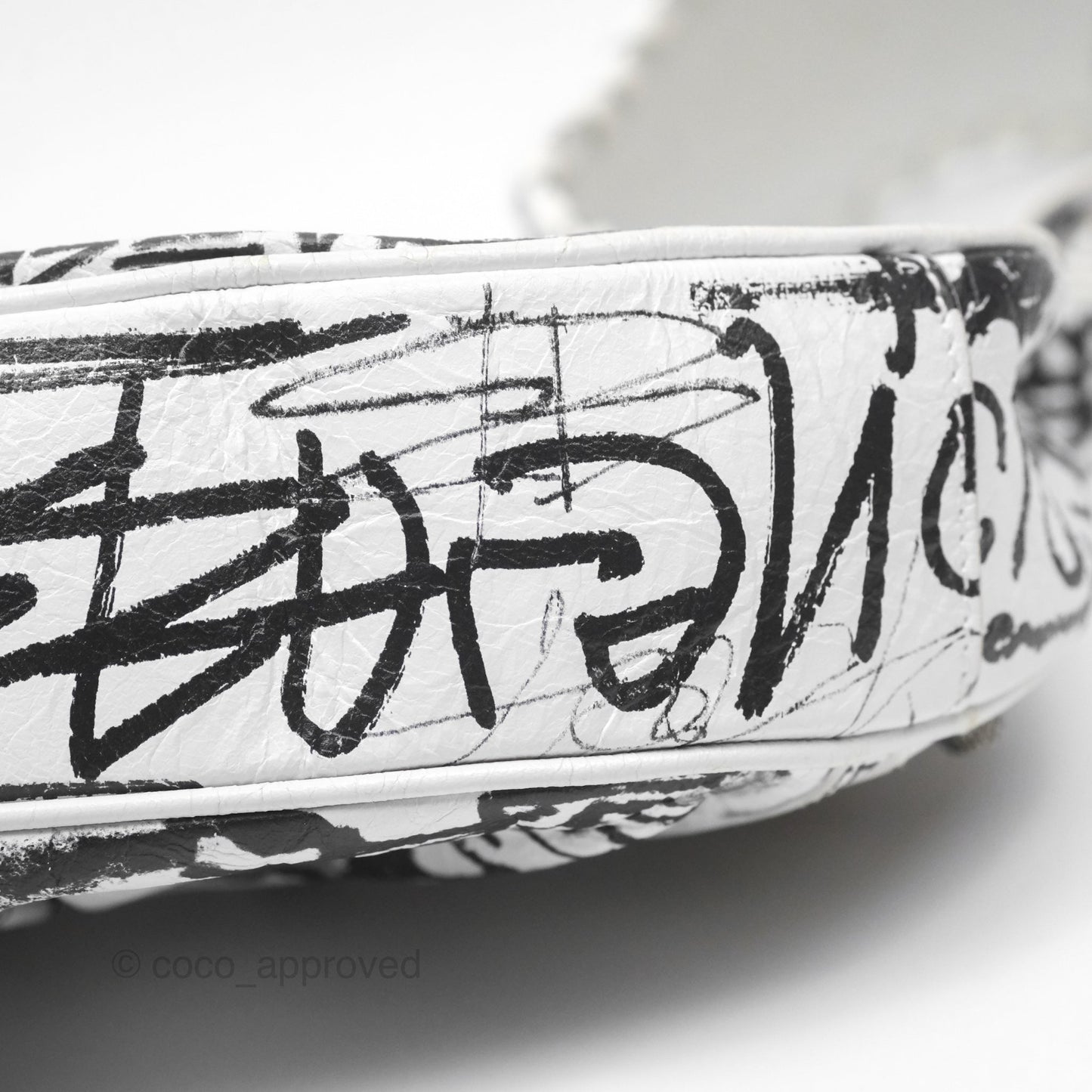 Balenciaga XS Graffiti Le Cagole Shoulder Bag White Black