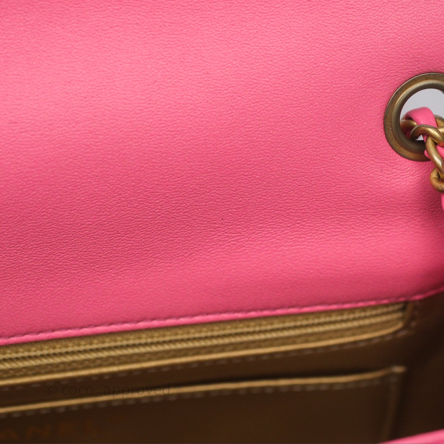 Chanel Mini Rectangular Pearl Crush Quilted Pink Lambskin Aged Gold Hardware