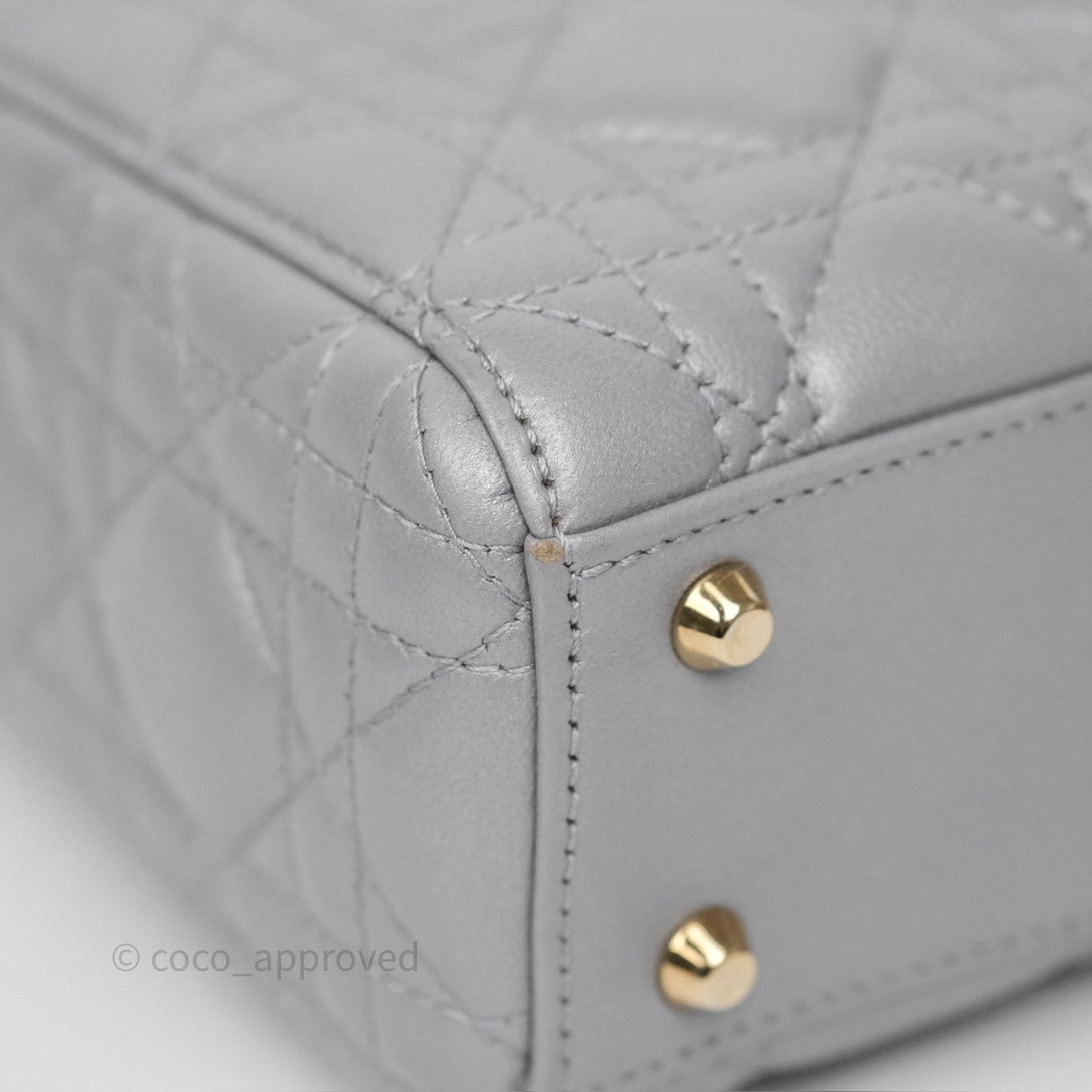 Christian Dior Mini Lady Dior Iridescent Grey Lambskin Cannage Gold Hardware