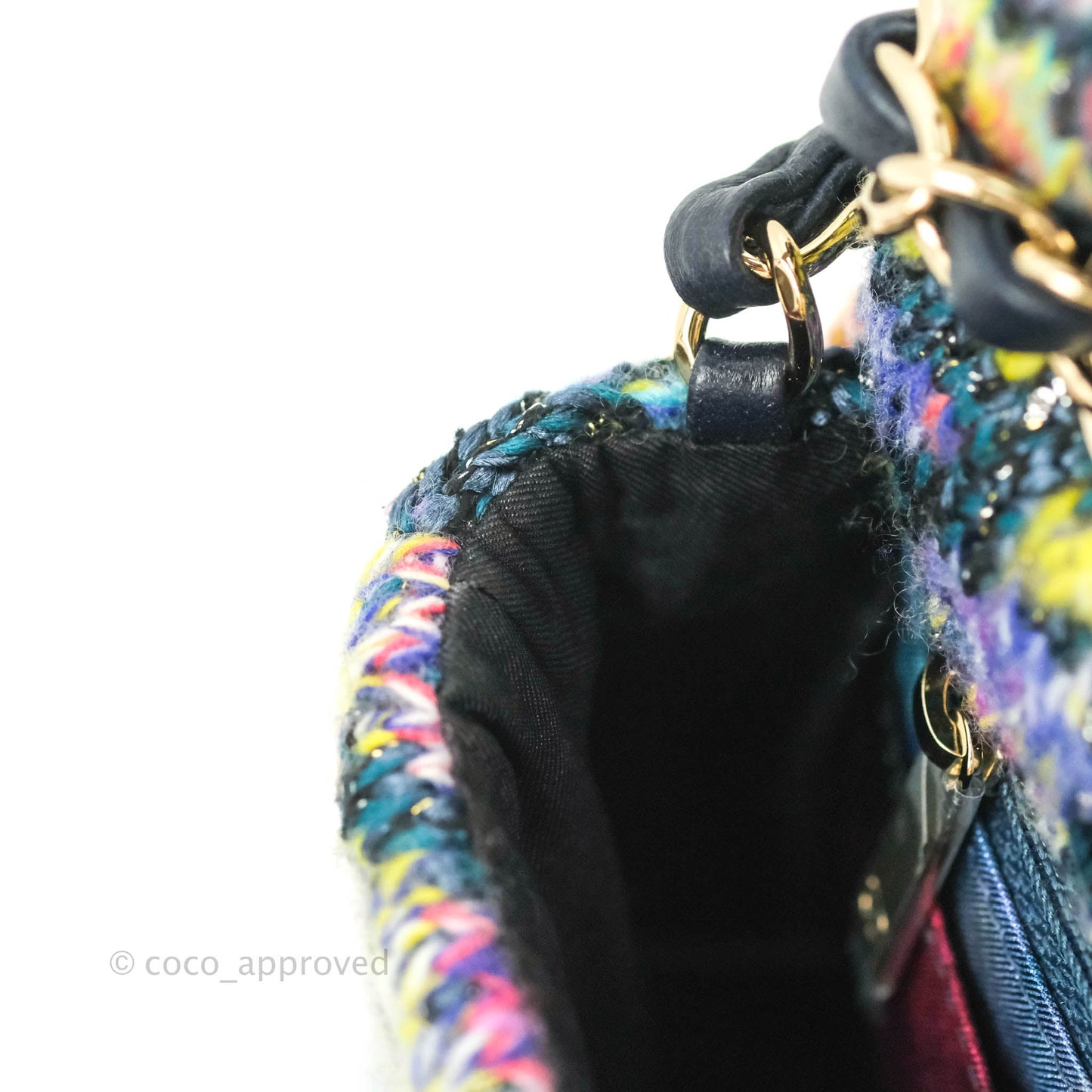 Chanel Mini Rectangular Rainbow Houndstooth Wool Tweed Flap Gold Hardware