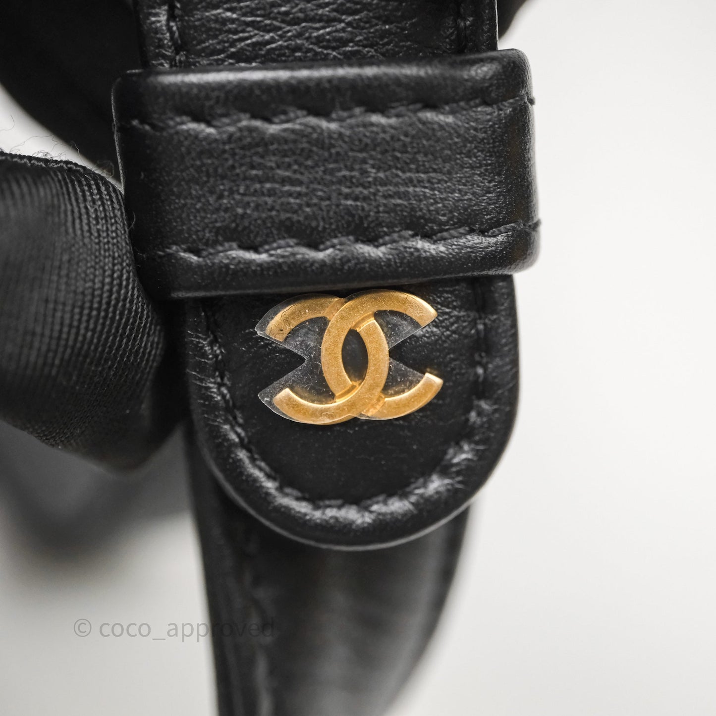 Chanel Small Camera Case Quilted Black Calfskin Aged Gold Hardware 22C
