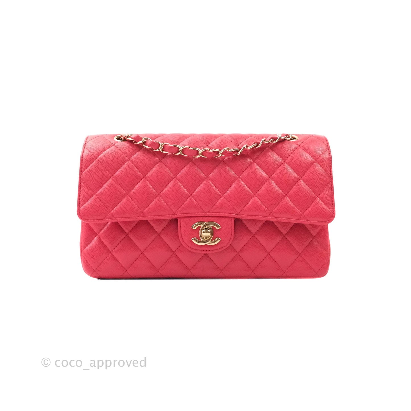 Chanel Classic M/L Medium Double Flap Dark Pink Caviar Gold Hardware