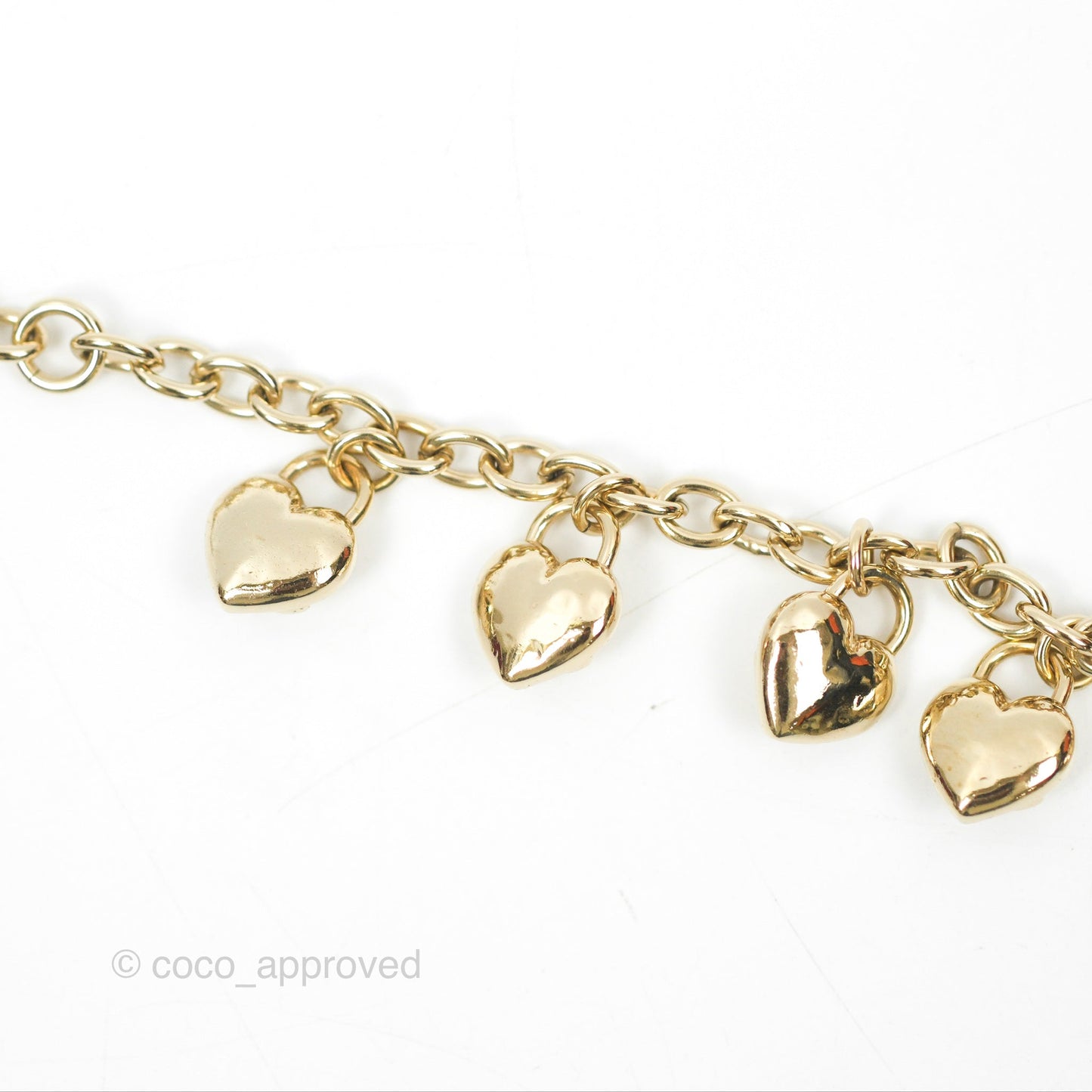 Chanel CC Heart Padlock Charms Chain Bracelet Gold Tone 22B