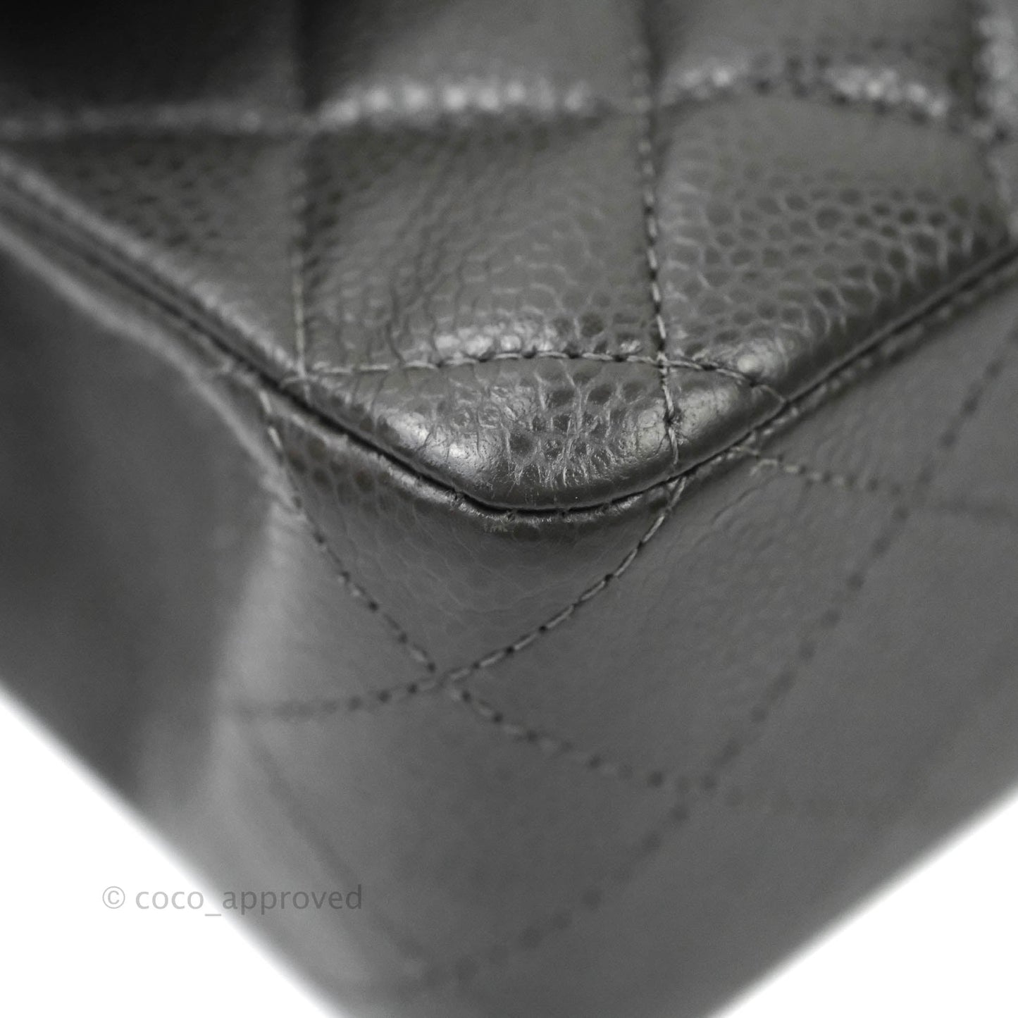 Chanel Quilted M/L Medium Double Flap Dark Grey Caviar Silver Hardware
