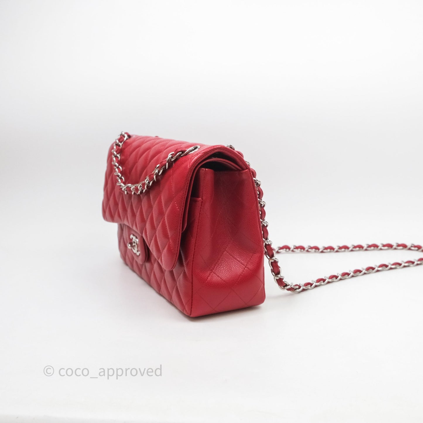 Chanel Jumbo Double Flap Red Caviar Silver Hardware⁣⁣
