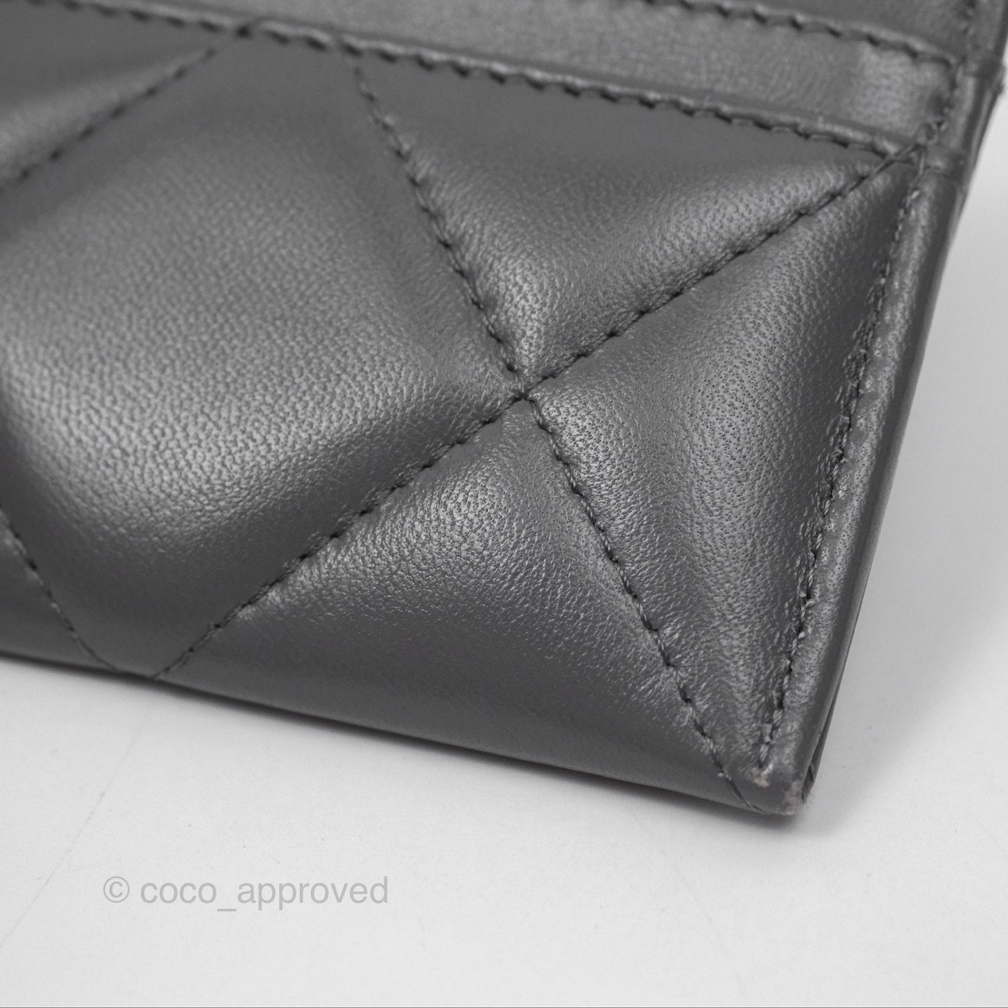 Chanel 19 Quilted Grey Flat Card Holder Silver Hardware