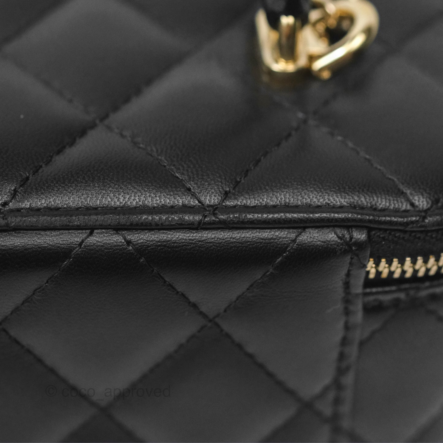 Chanel Vanity Rectangular Top Handle Black Lambskin Gold Hardware
