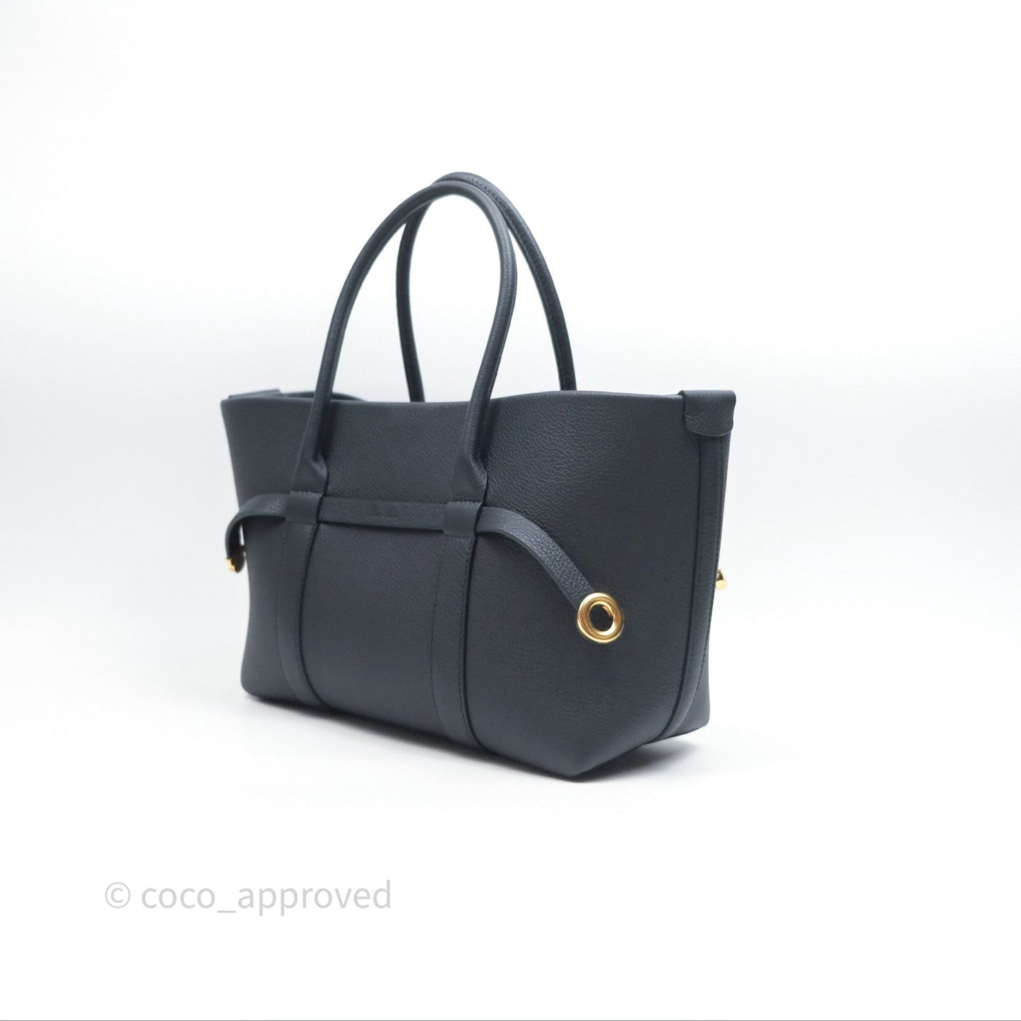 Loro Piana Ghiera Shopper Small Blue Navy Calfskin Sun Gold Hardware