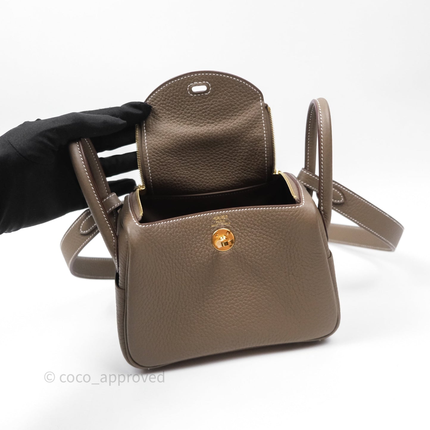 Hermès Mini Lindy 20 Etoupe 18 Clemence Gold Hardware