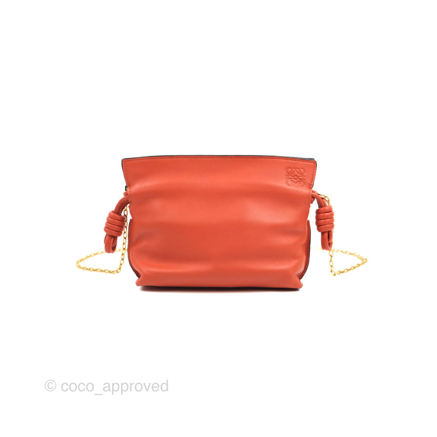 Loewe Nano Flamenco Clutch with Chain Vermillion Calfskin
