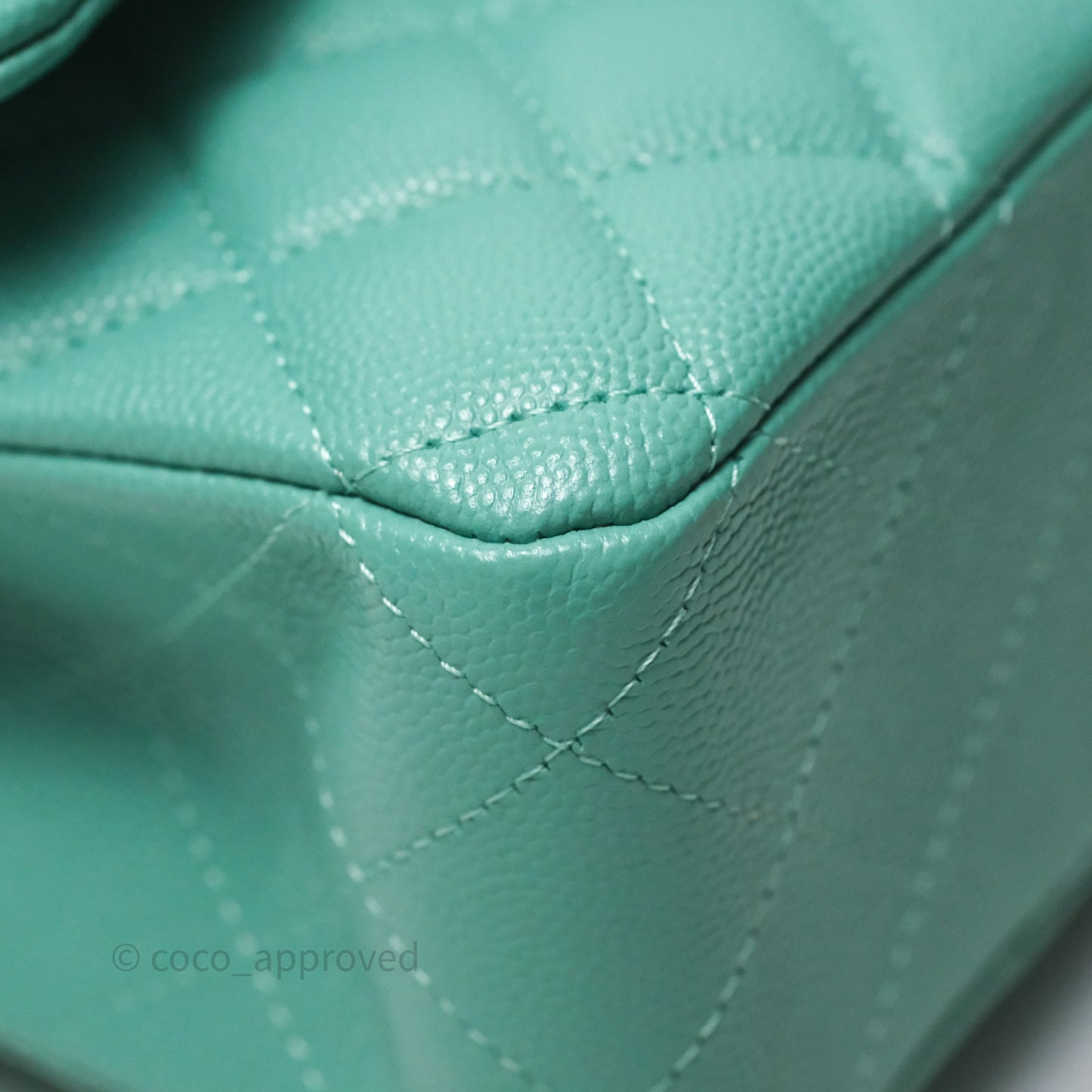 Chanel Classic M/L Medium Flap Quilted Tiffany Green Caviar Gold Hardware