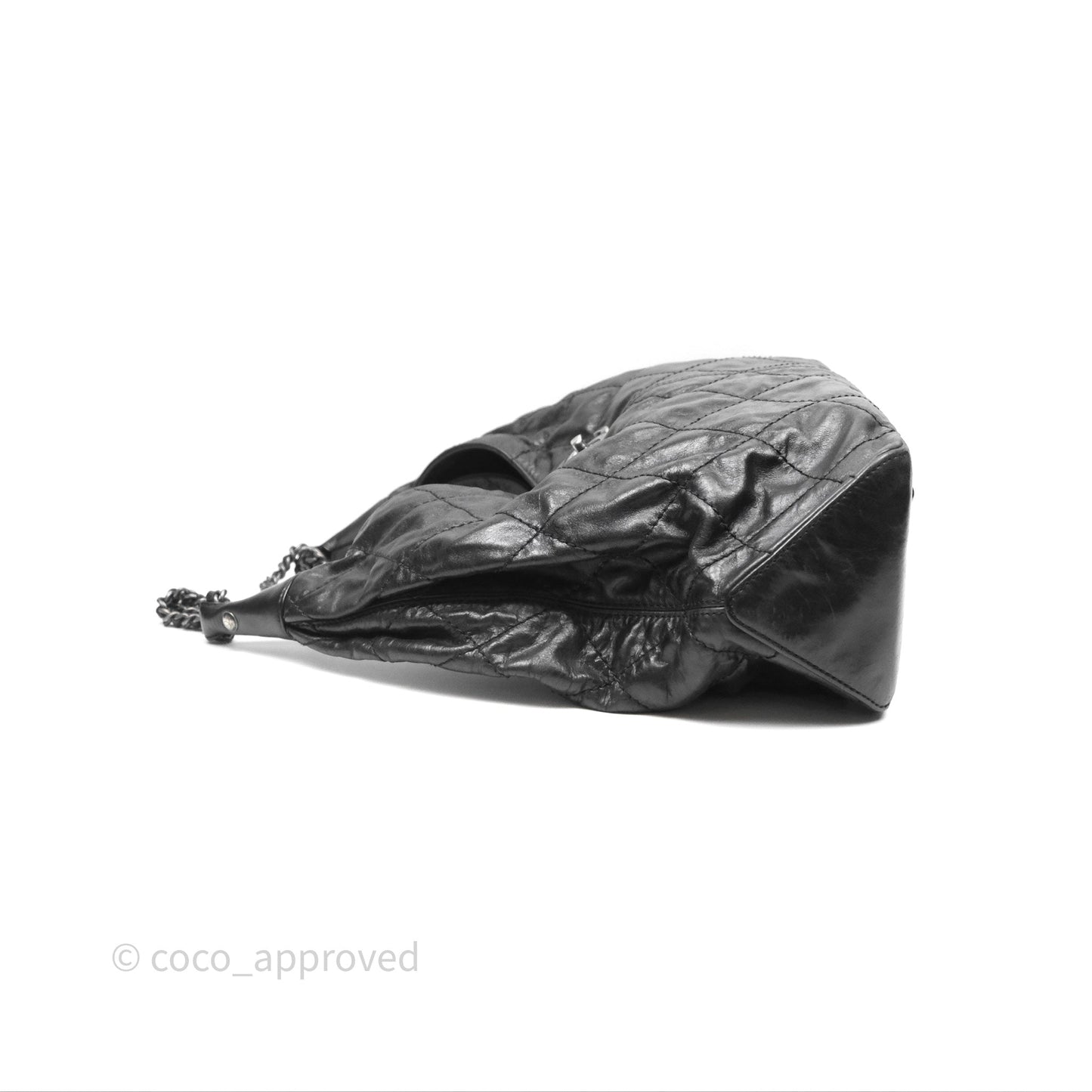 Chanel Quilted Coco Supple Hobo Black Aged Calfskin Ruthenium Hardware