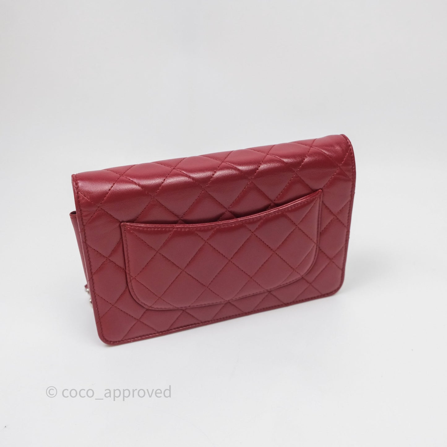 Chanel Quilted Wallet on Chain WOC Red Lambskin Silver Hardware