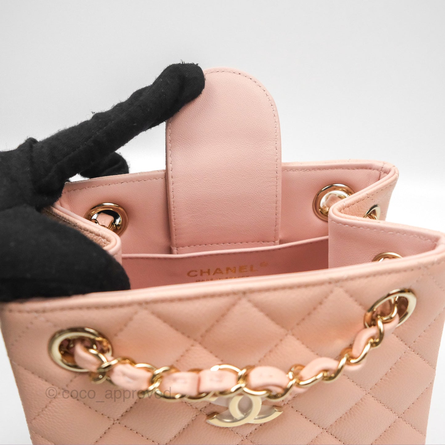 Chanel Mini Bucket Tote Pink Caviar Gold Hardware 22S