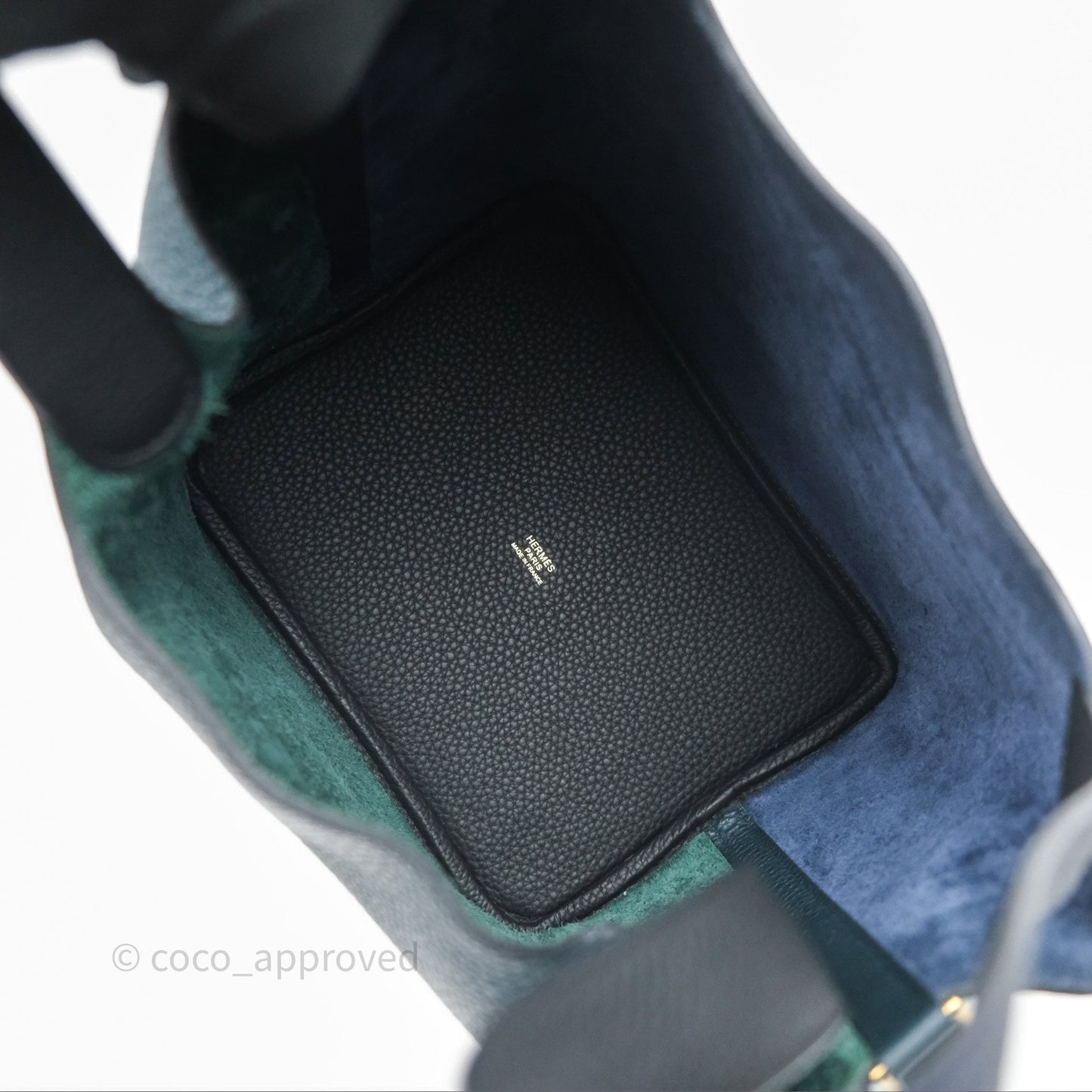 Hermès Picotin Lock 22 Casaque Vert Cyprès 6O/ Bleu Nuit 2Z/ Black Noir 89 Clemence Gold Hardware
