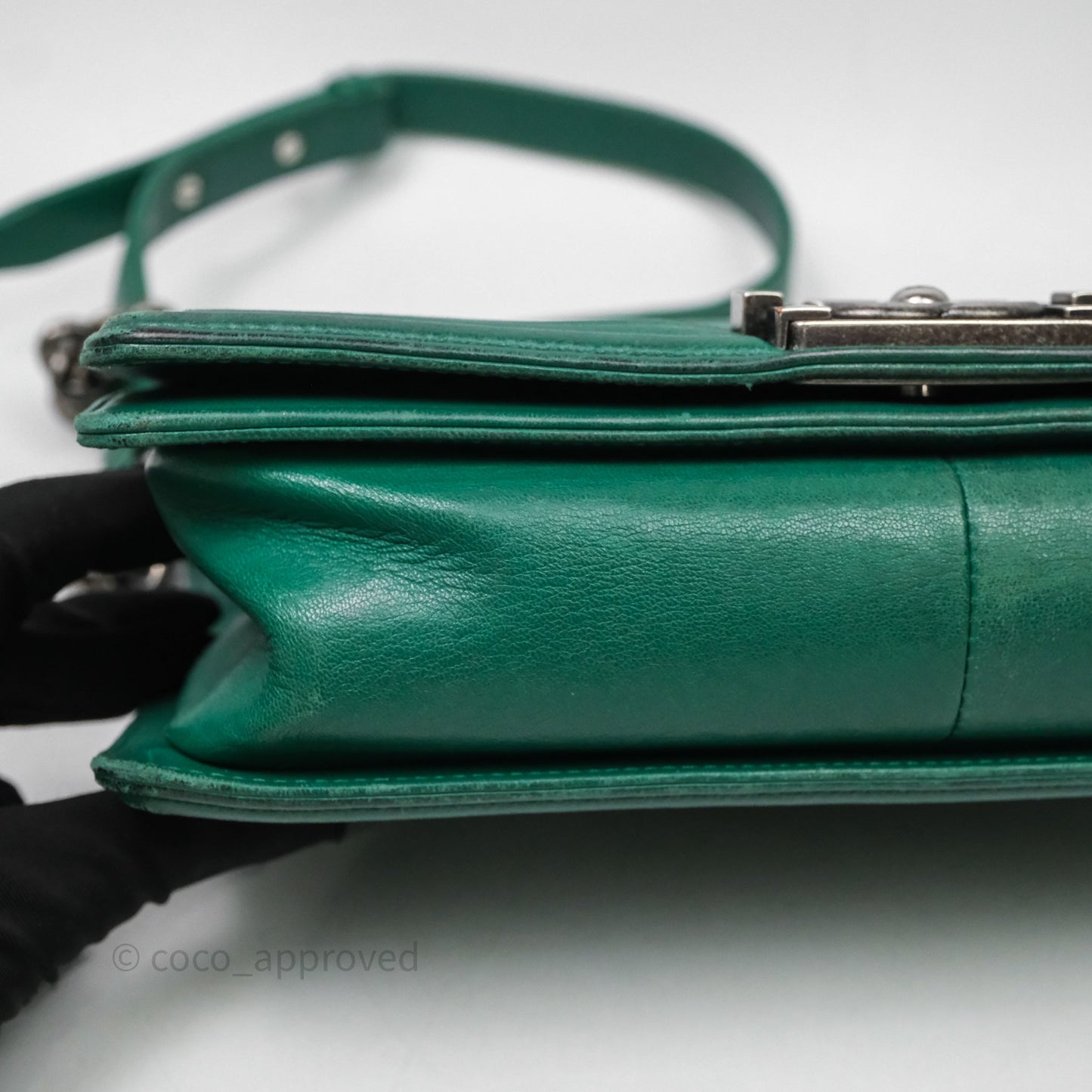 Chanel Medium Boy Quilted Green Lambskin Ruthenium Hardware