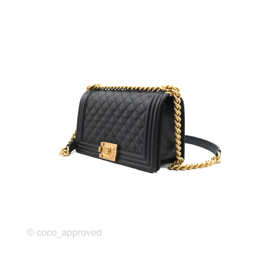 Chanel Quilted Medium Boy Black Caviar Aged Gold Hardware