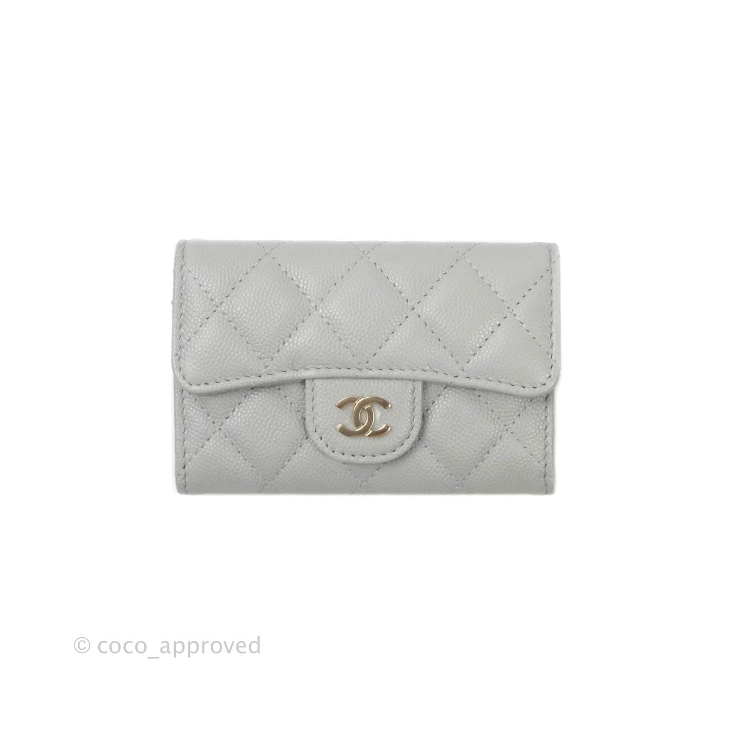 Chanel Caviar Quilted Flap Card Holder Grey Gold Hardware 21A