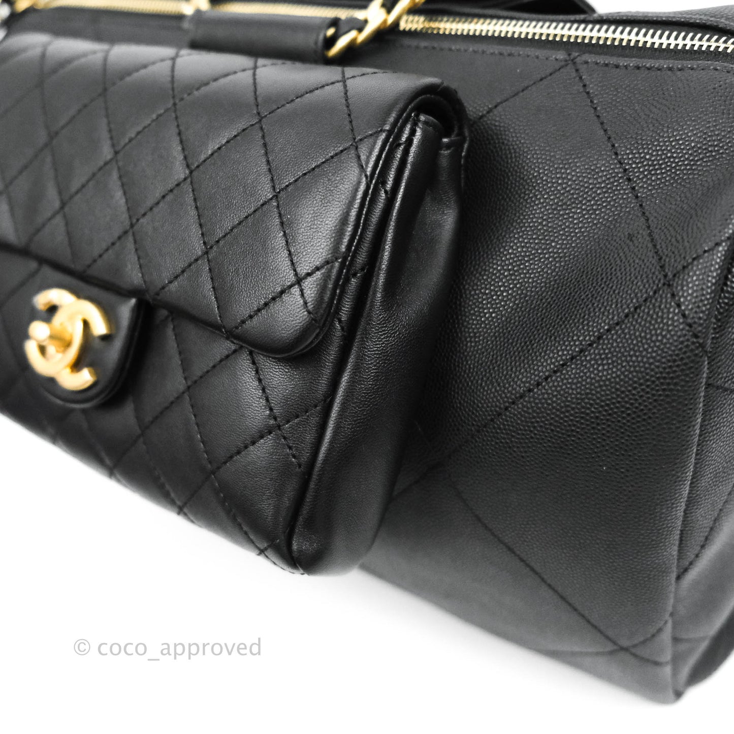 Chanel Large Circular Handle Bowling Bag Caviar Black Aged Gold Hardware