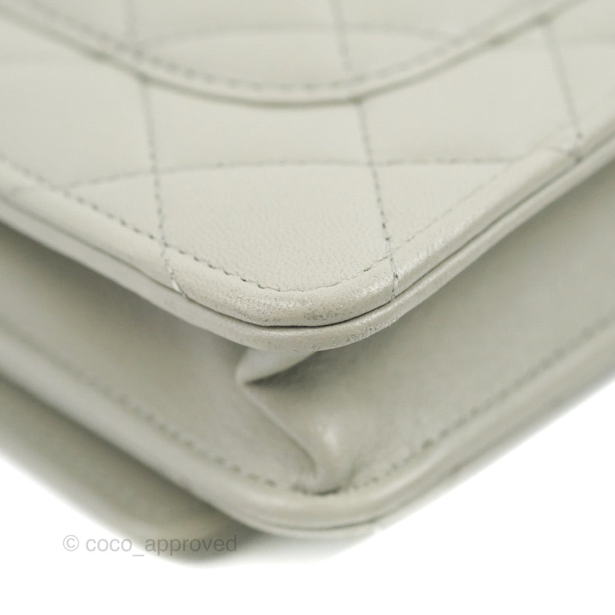 Chanel Quilted Classic Wallet on Chain WOC Light Grey Lambskin Gold Hardware