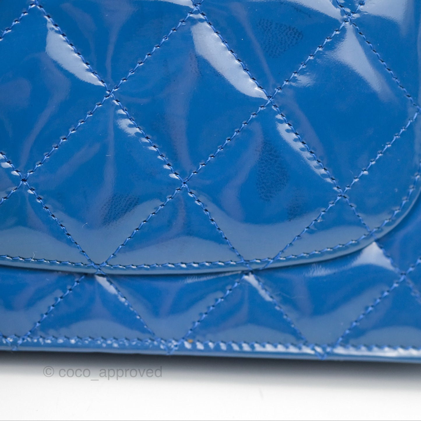 Chanel Quilted Classic Wallet on Chain WOC Blue Patent Silver Hardware