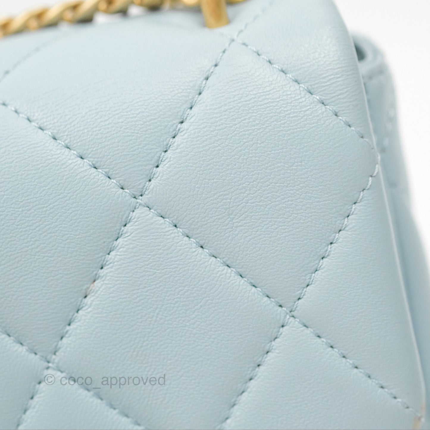 Chanel Quilted Enamel Pending CC Mini Square Flap Baby Blue Lambskin 22P