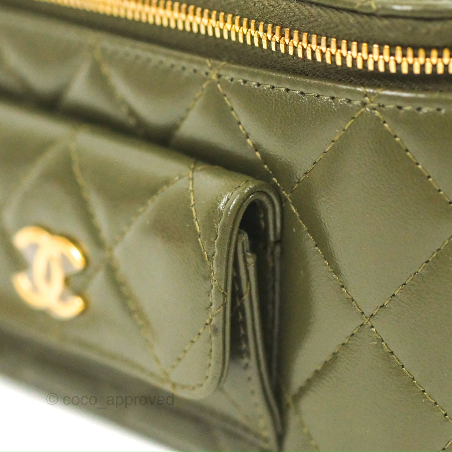 Chanel Cargo Pocket Top Handle Vanity with Chain Khaki Green Lambskin 22K