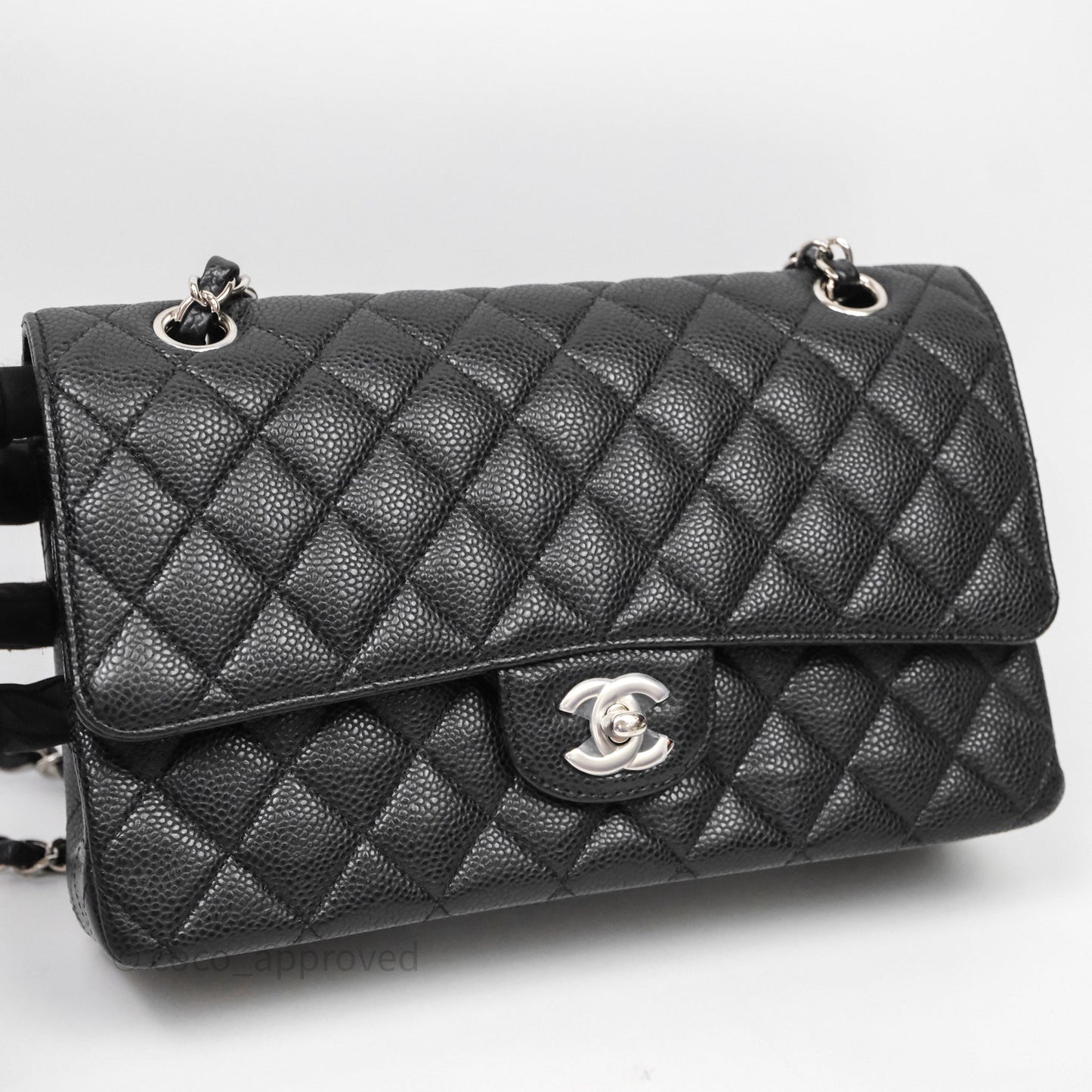 Chanel Classic M/L Medium Flap Quilted Black Caviar Silver Hardware