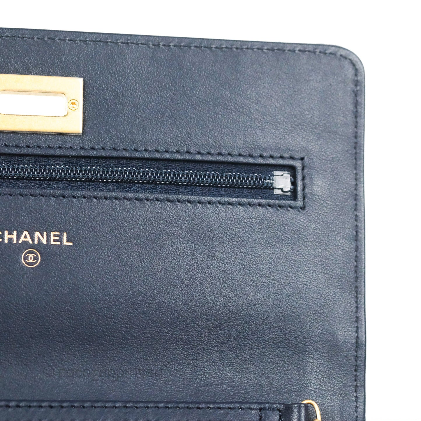 Chanel Quilted Reissue Wallet On Chain WOC Navy Aged Calfskin Gold Hardware