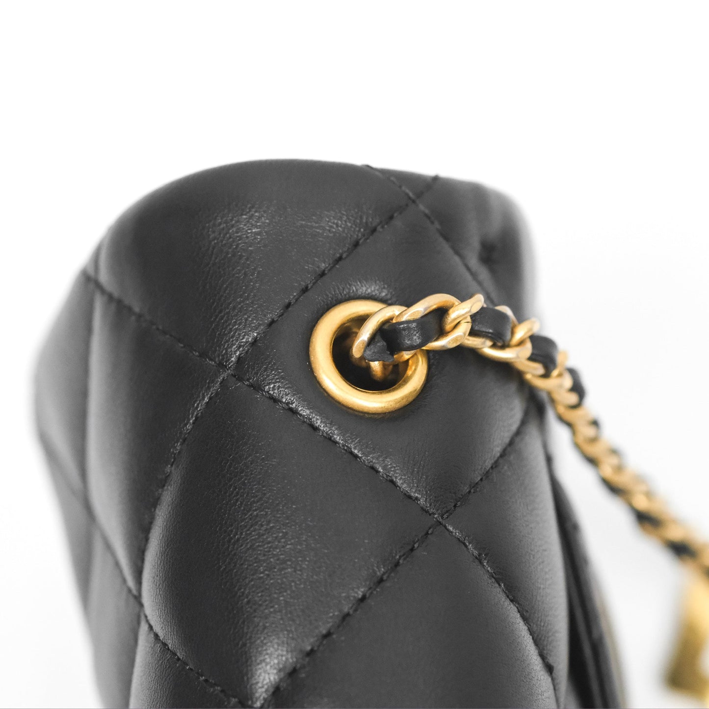 Chanel Mini Flap Bag With Heart CC Charm Black Lambskin Aged Gold Hardware 22B