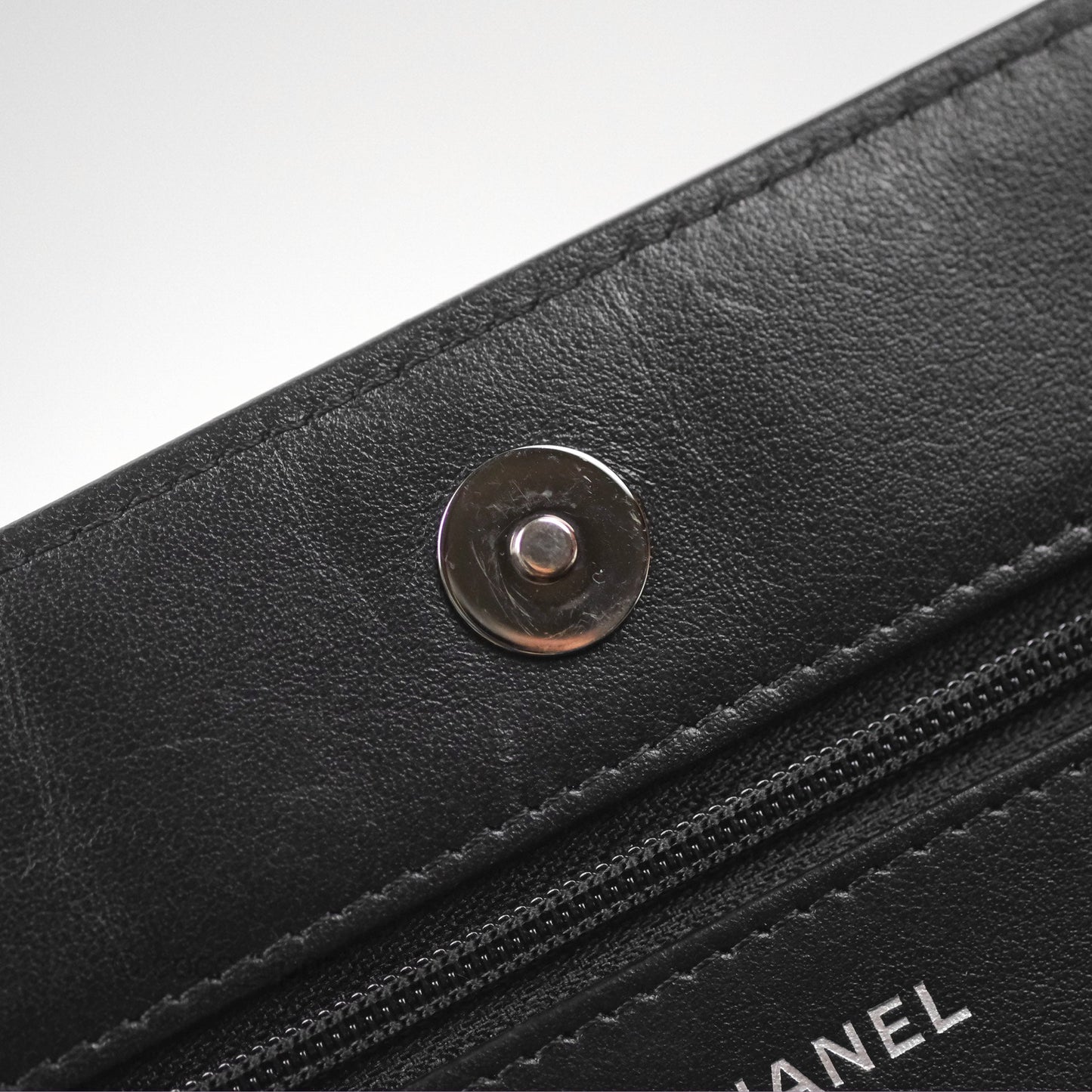 Chanel Quilted Boy Wallet on Chain WOC Black Aged Calfskin Gun Metal
