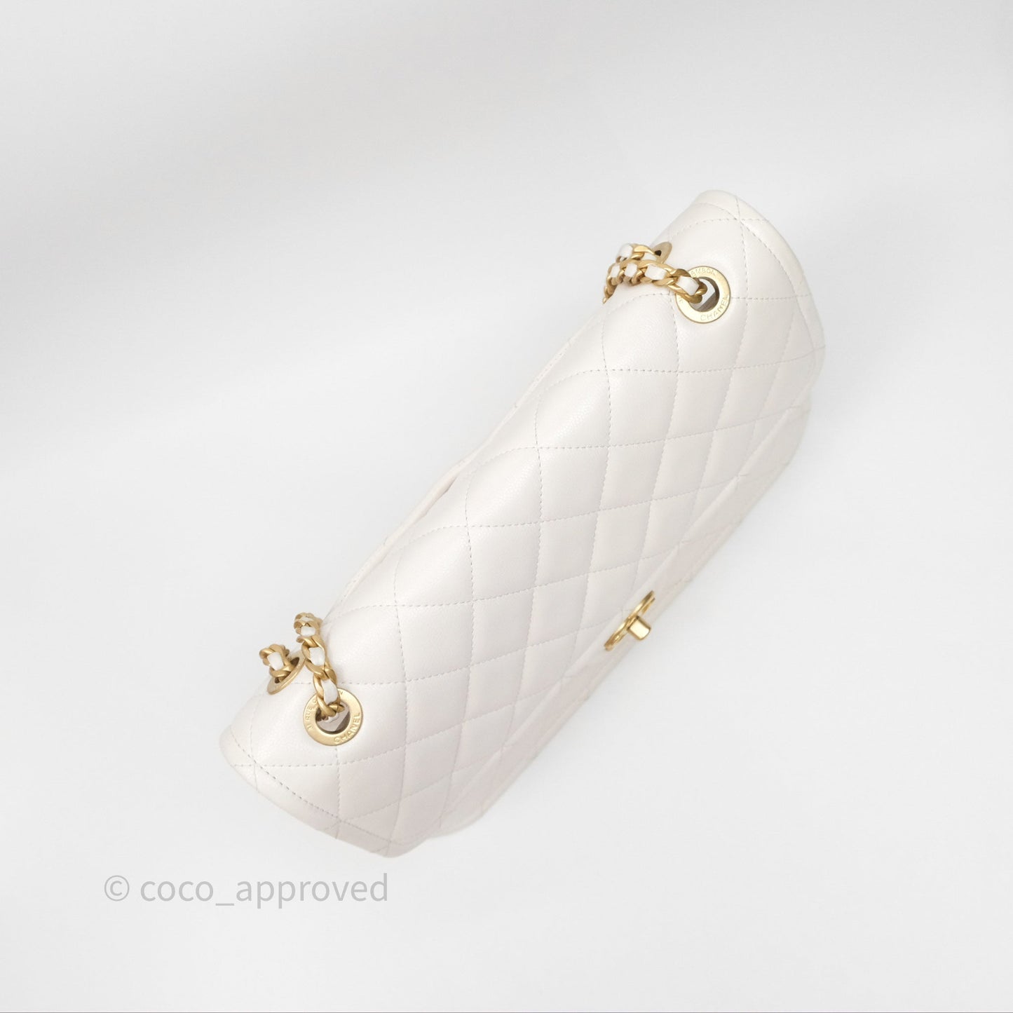 Chanel Large Quilted Sweet Classic Flap White Caviar Aged Gold Hardware
