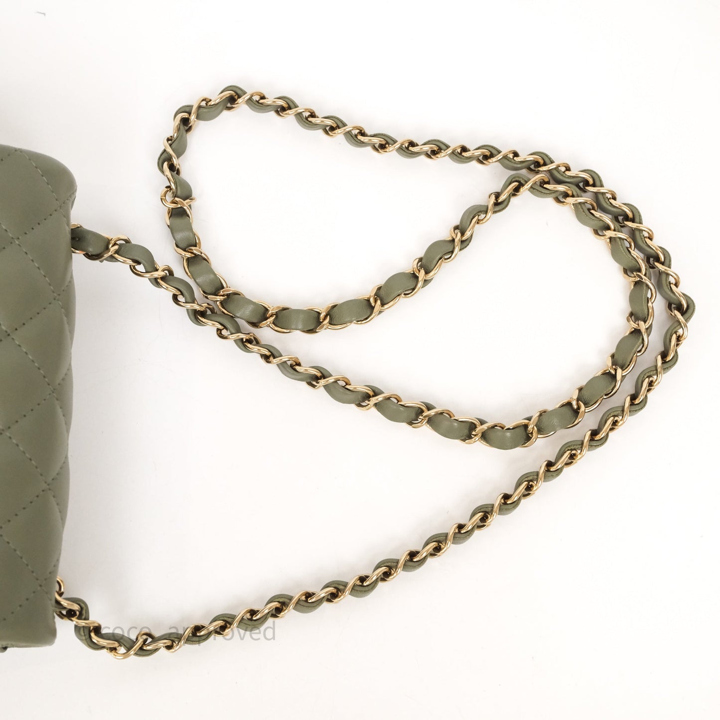 Chanel Quilted Mini Square Olive Green Lambskin Gold Hardware