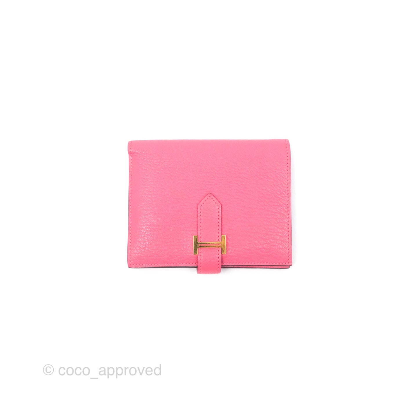 Hermes Bearn Compact Wallet Rose Azalee 8W Gold Hardware