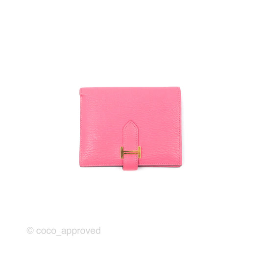 Hermes Bearn Compact Wallet Rose Azalee 8W Gold Hardware