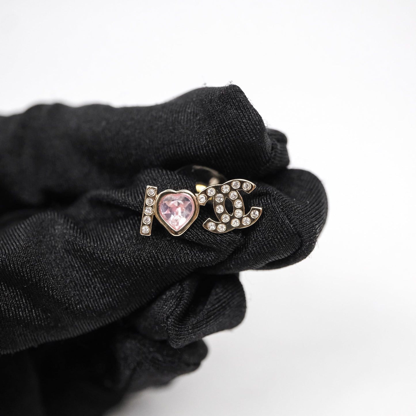 Chanel Crystal COCO Pink Heart Earrings Gold Tone 22B