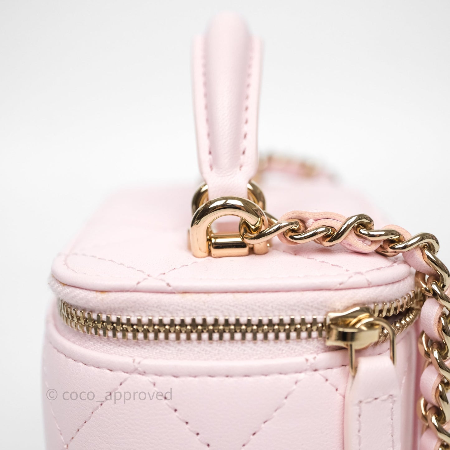 Chanel Mini Top Handle Vanity With Chain Pink Lambskin Gold Hardware