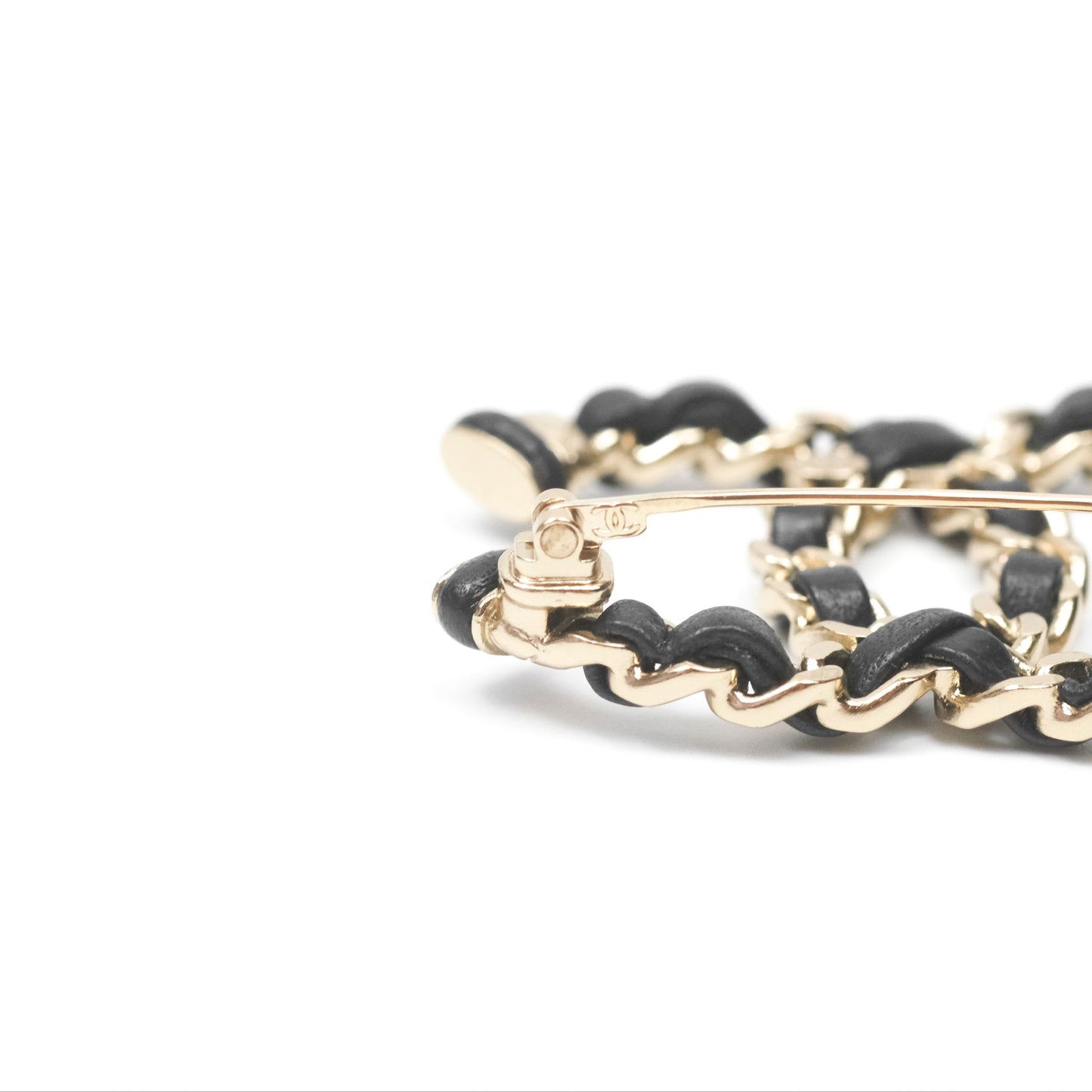Chanel CC Black Lambskin Brooch in Gold Tone 21S